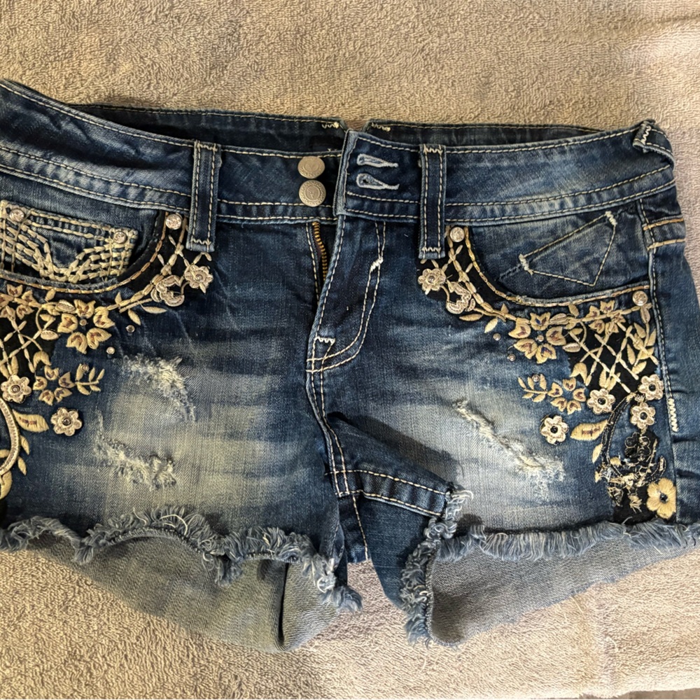 Vigoss Blue Jean Shorts with Gold Embroidery